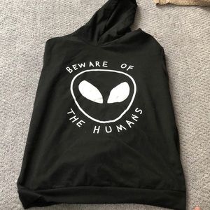 Black Alien Print Hooded Sweatshirt